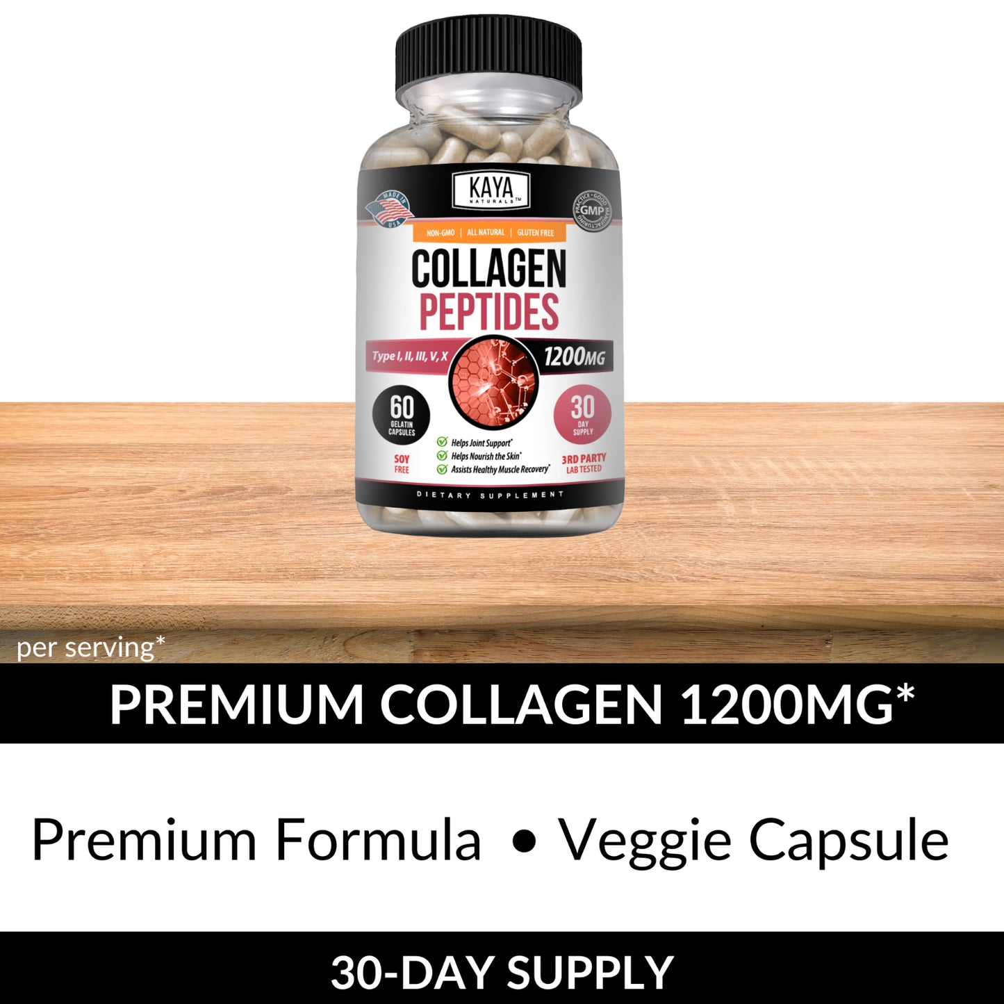 Kaya Collagen Peptides + Ácido Hialurónico – 1200 mg | Cápsulas