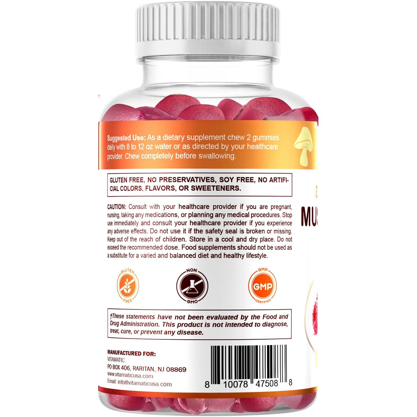 Vitamatic Gomitas Complejo de Hongos con Vitamina D3 – 3000 mg por porción | 60 gomitas
