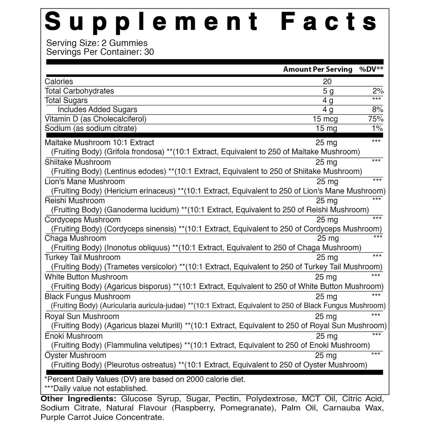 Vitamatic Gomitas Complejo de Hongos con Vitamina D3 – 3000 mg por porción | 60 gomitas