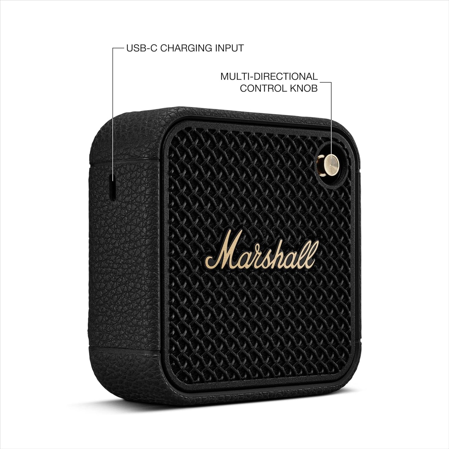 Marshall Willen II – Bocina Bluetooth portátil IP67 (Black & Brass), 17+ h batería, micrófono manos libres y correa de sujeción