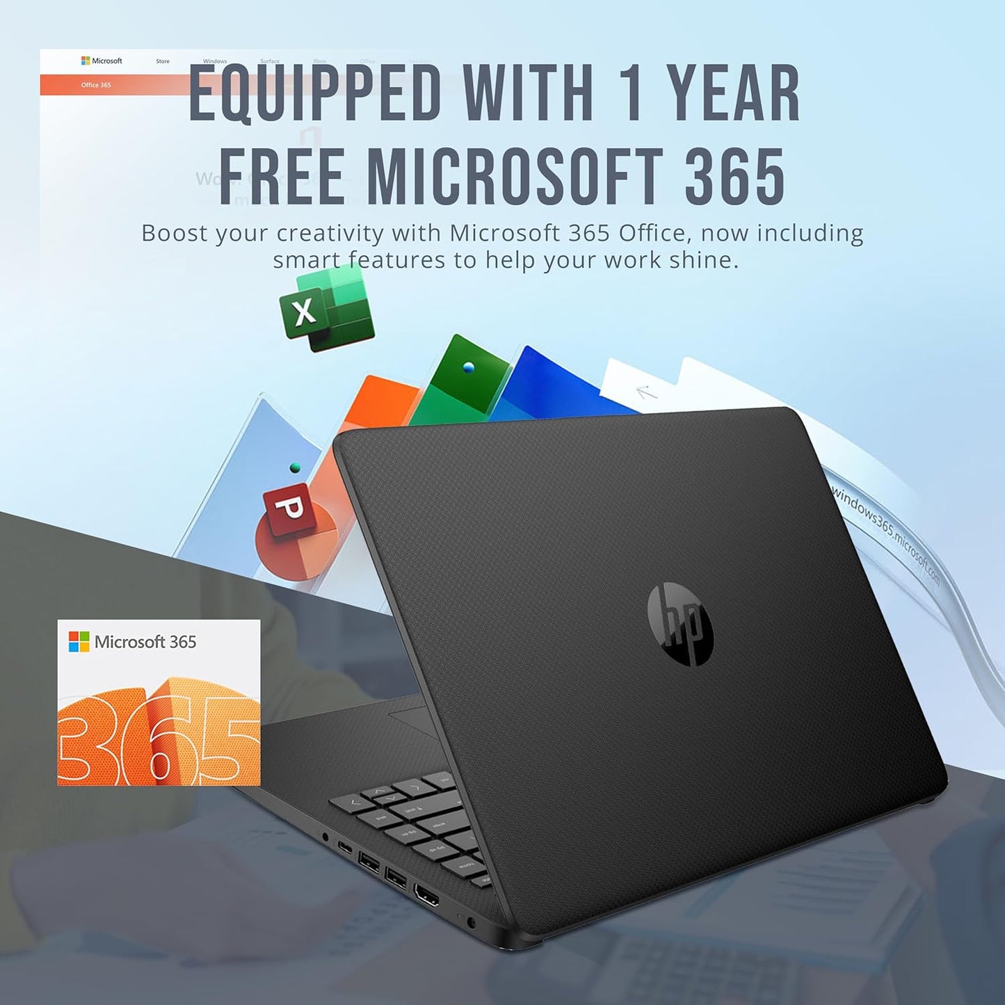 Notebook HP Stream 14” HD, Intel Celeron N4120, 8GB RAM, 416GB (128GB eMMC + Docking 256GB + MicroSD 32GB), UHD Graphics, Cámara 720p, Windows 11 S + Office 365, Negra