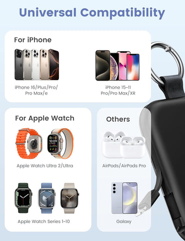 Cargador portatil 5000Mah | Power Bank con 3 entradas | Llavero de viaje | Compatibel para Apple Watch y Iphone