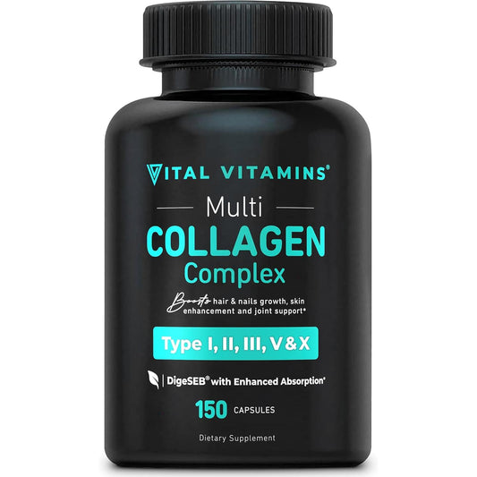 Multi Collagen for Women & Men - Type I, II, III, V, X - Grass Fed, Non-Gmo - 150 Capsules