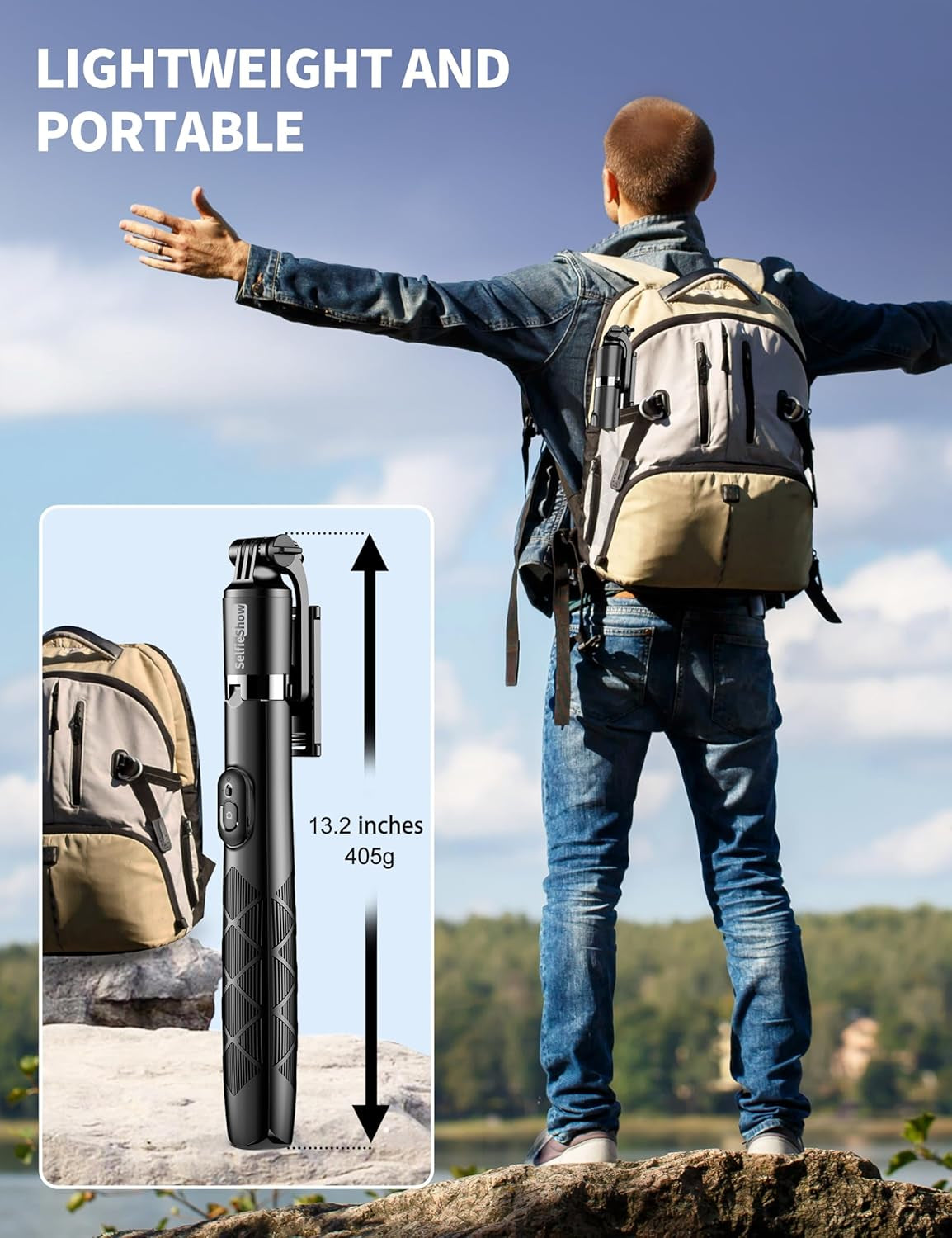 Trípode de Celular de Aluminio 71" con Control Remoto — Selfie Stick 2-en-1, Extensible, Rotación 360°, Compatible iPhone 15/14/13/Android/Cámara