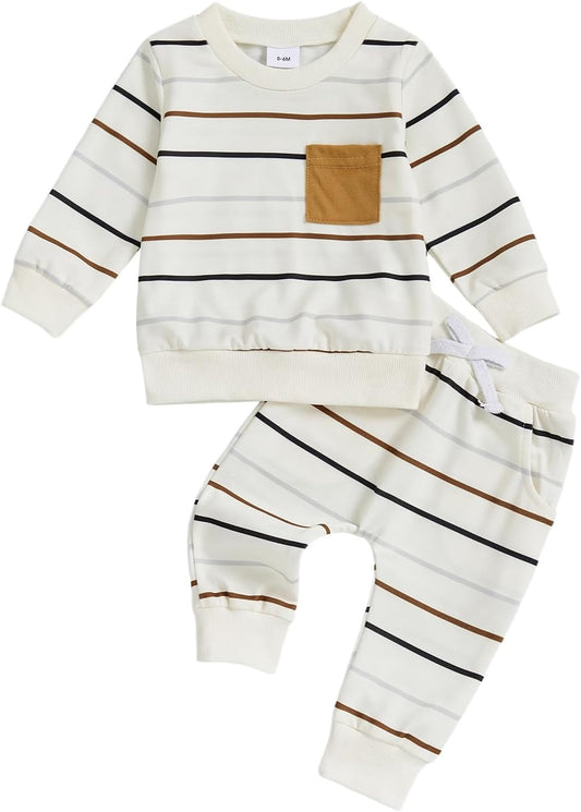 Conjunto de 2 piezas de ropa para bebé y niño, sudadera con cuello redondo con letras y pantalones casuales de otoño e invierno