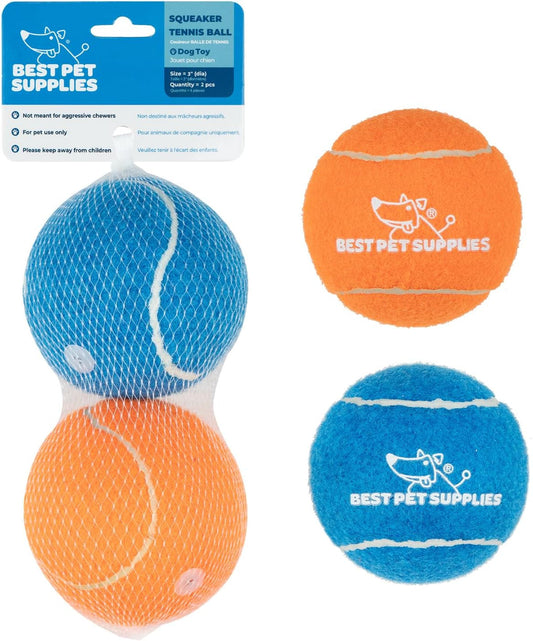 Best Pet Supplies Pelotas de Tenis para Perros con Sonido | Pack 2 Juguetes Resistentes para Lanzar y Buscar | Talle Grande