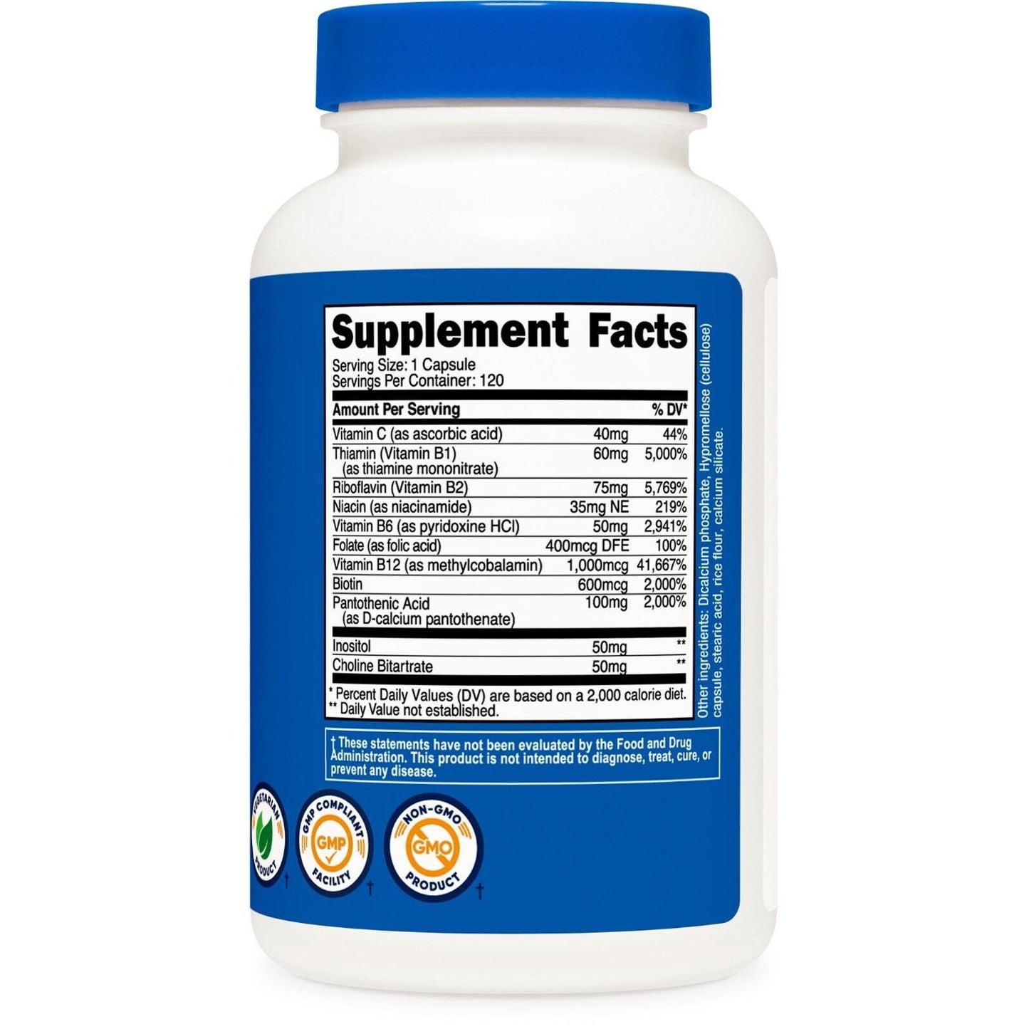 Nutricost Complejo de Vitamina B 460 mg con Vitamina C – 120 Cápsulas