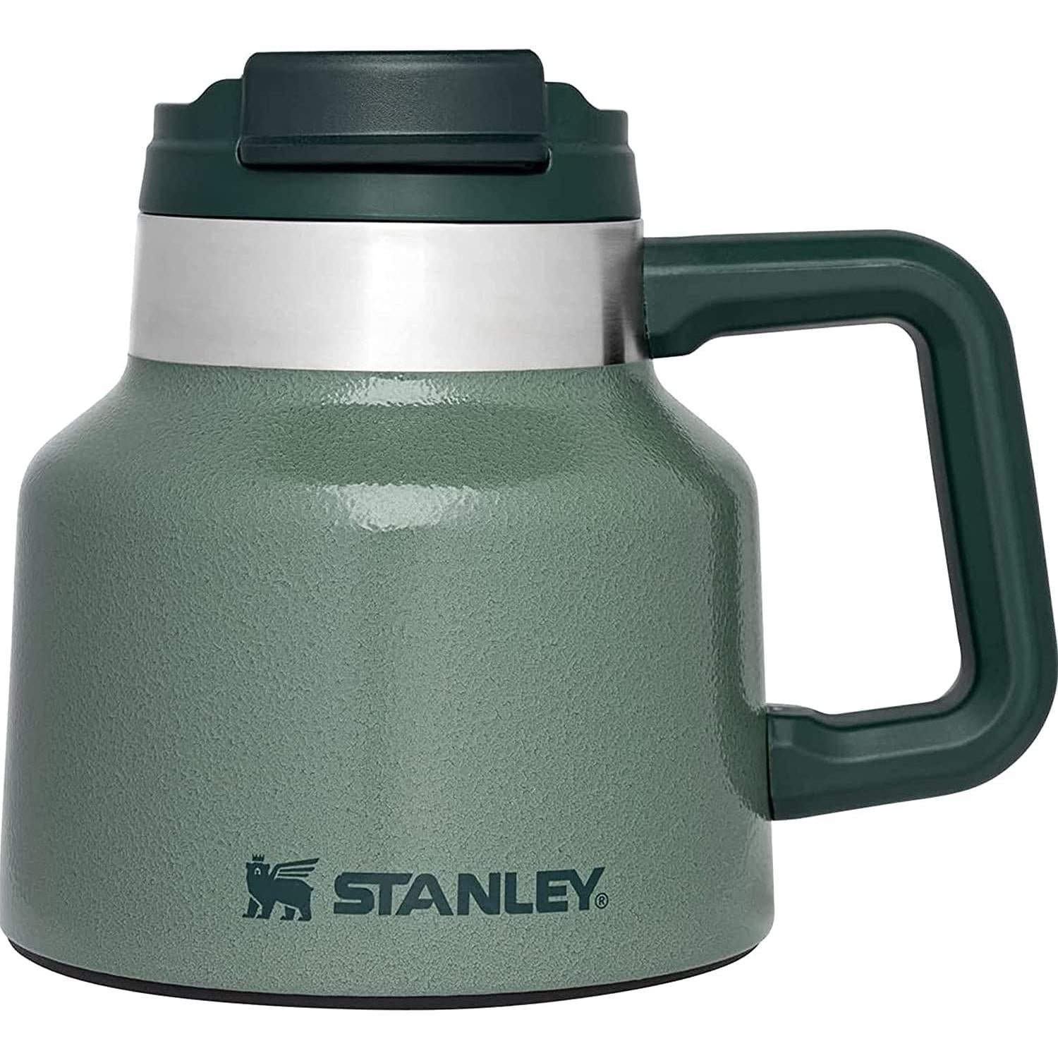 Tough-To-Tip Admiral'S Mug 20 Oz | Twist-On Flip Open Lid | Wide Body with Non-Skid Rubber Base | Insulated Stainless Steel Coffee Cup | Bpa-Free | Hammertone Green