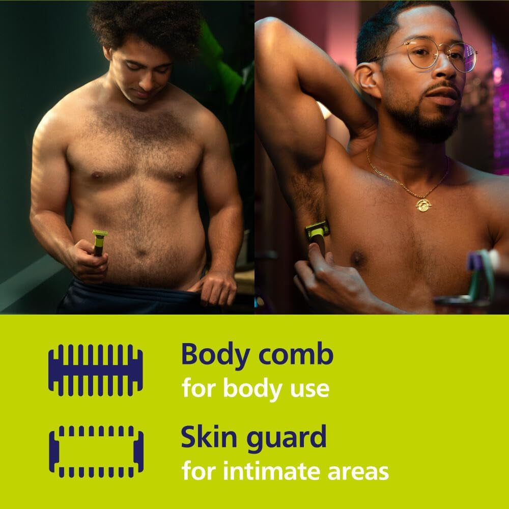 Philips Norelco OneBlade 360 con Conectividad (QP4631/90) | Hybrid Face + Body – 360 Blade, Peine 5-en-1 (1–5 mm), Kit Corporal, Estuche, USB
