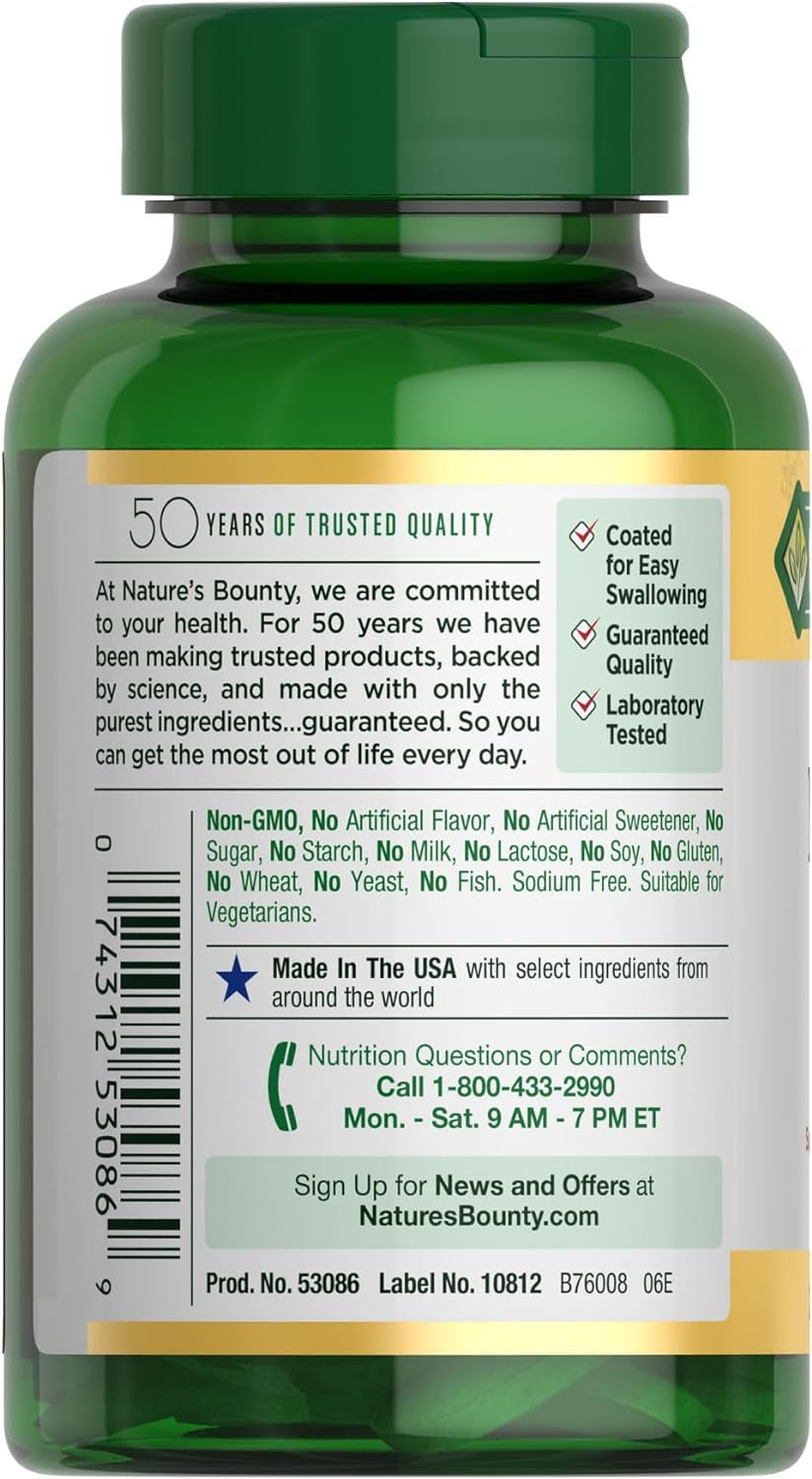 Magnesio 500 mg – 200 Tabletas | Nature’s Bounty | Salud Ósea y Muscular | Tabletas Recubiertas de Fácil Deglución | Sin Gluten