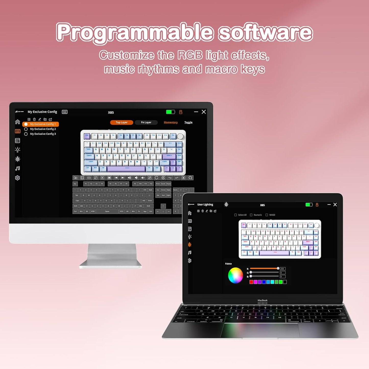 Teclado mecánico inalámbrico para juegos con perilla intercambiable | Color: Rosa