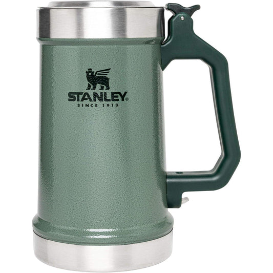 Classic Bottle Opener Beer Stein 24 Oz | Flip up Lid and Heavy Duty Handle with Built in Bottle Opener | Insulated Stainless Steel Beer Mug | Bpa-Free | Hammertone Green