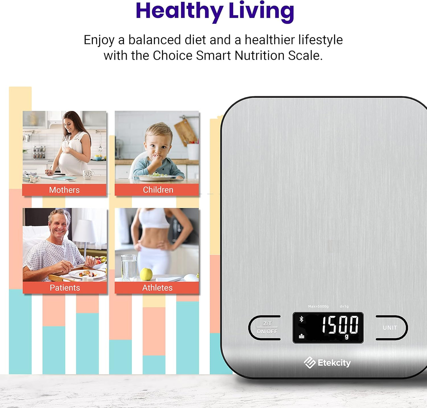 Food Nutrition Kitchen Scale, Digital Grams and Ounces for Weight Loss, Baking, Cooking, Keto and Meal Prep, Large, 304 Stainless Steel