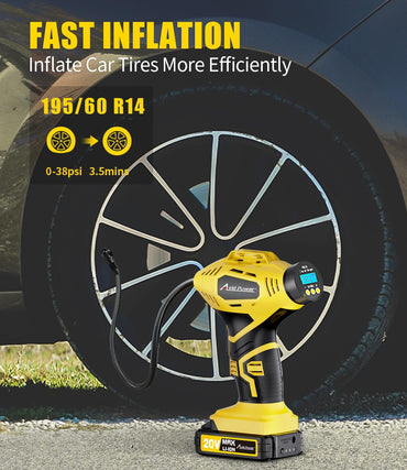 Inflador Portátil Inalámbrico de Neumáticos Avid Power 20V con Batería Recargable + Adaptador 12V DC, Compresor de Aire Digital con Luz LED y Apagado Automático