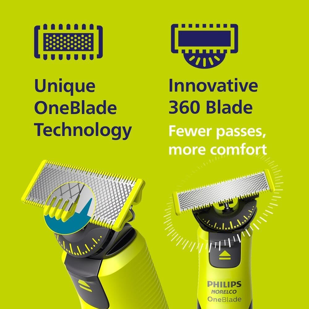 Philips Norelco OneBlade 360 con Conectividad (QP4631/90) | Hybrid Face + Body – 360 Blade, Peine 5-en-1 (1–5 mm), Kit Corporal, Estuche, USB