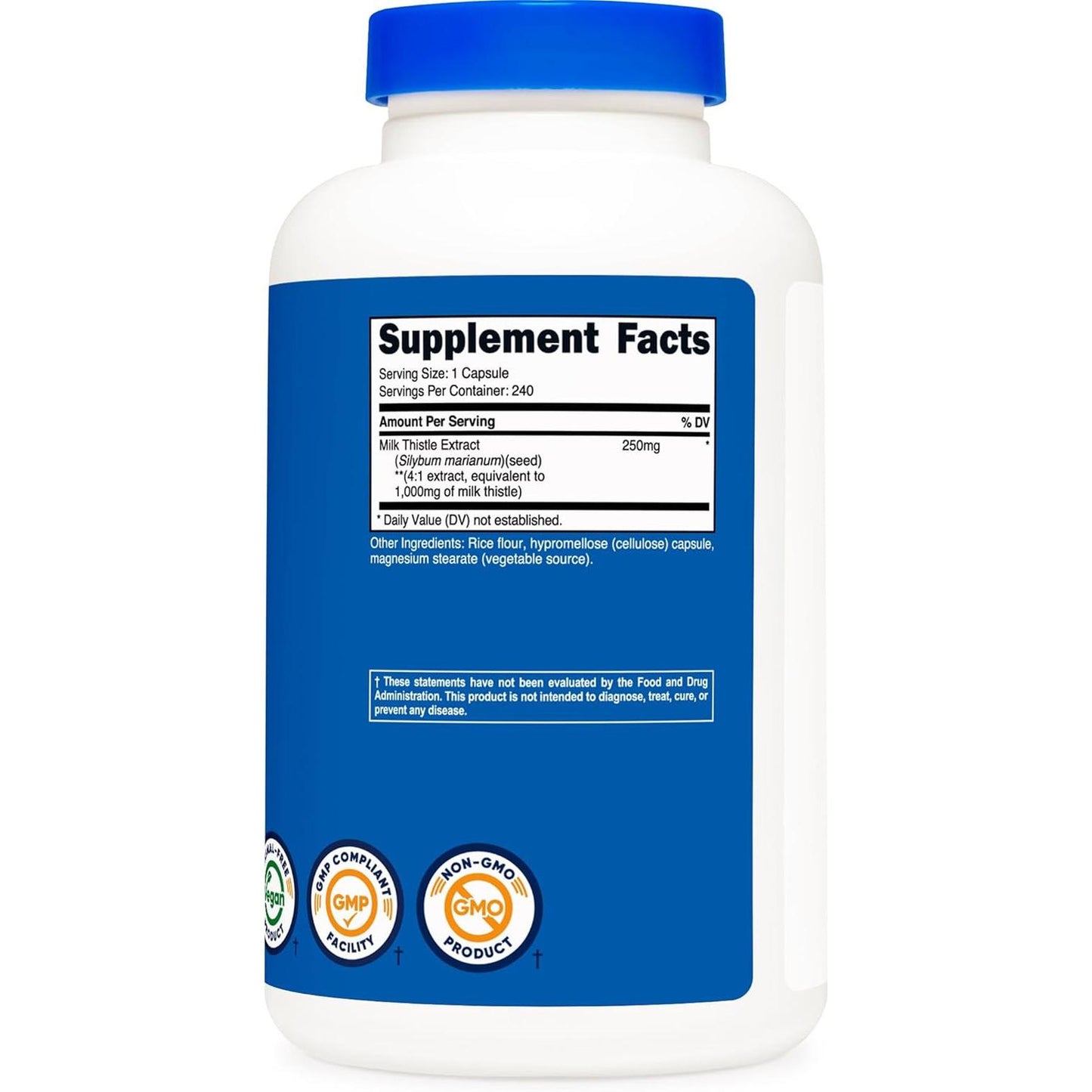 Cardo Mariano 1,000 mg (equivalente) – 240 Cápsulas | Extracto 4:1 (250 mg) | Vegano, Sin OGM, Sin Gluten