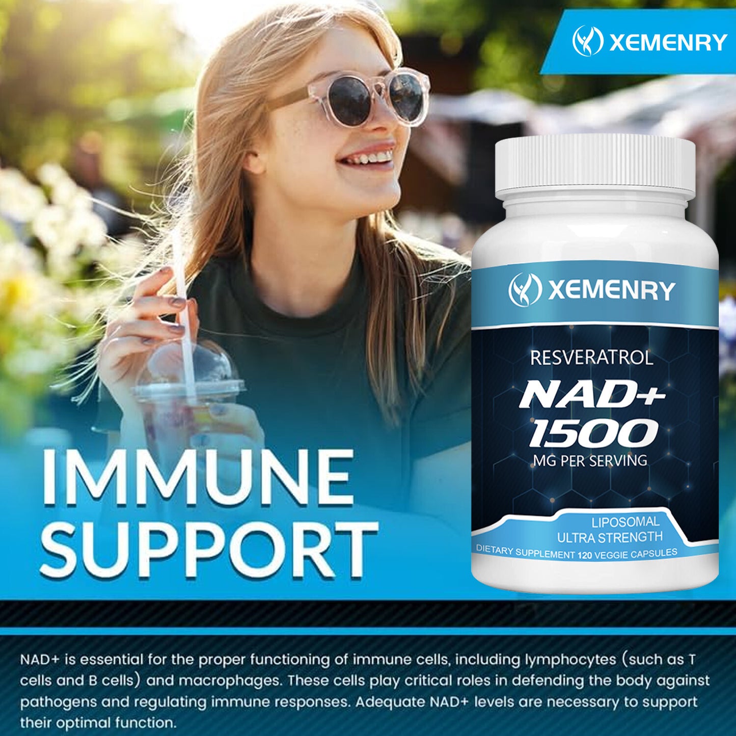 NAD+ 1500mg con Resveratrol Xemenry| Suplemento Antioxidante