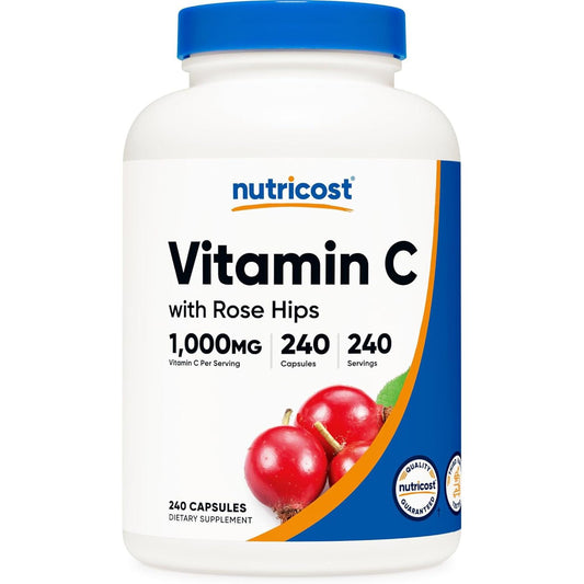 Vitamina C con Rosa Mosqueta (Rose Hips) 1,025 mg – 240 Cápsulas | Premium, Sin OGM, Sin Gluten