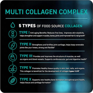 Multi Collagen for Women & Men - Type I, II, III, V, X - Grass Fed, Non-Gmo - 150 Capsules