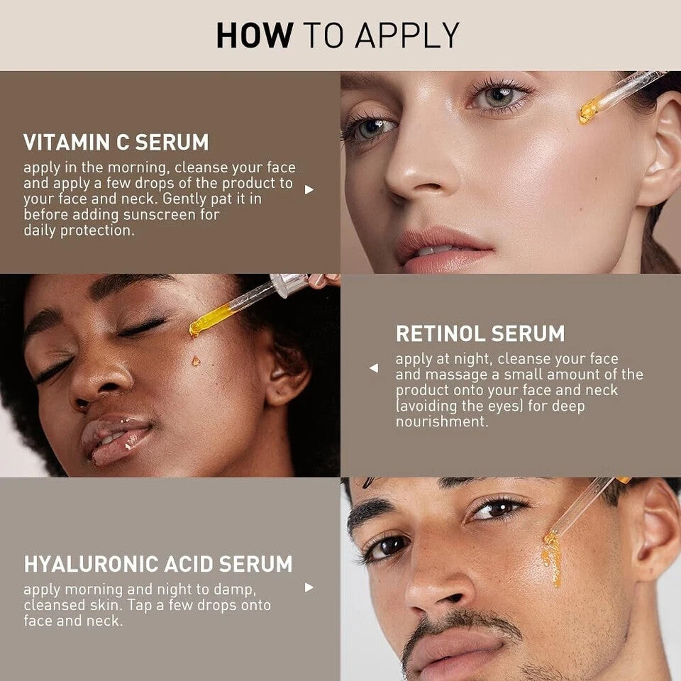 Set Completo de Serum Faciales – Vitamina C, Retinol y Ácido Hialurónico