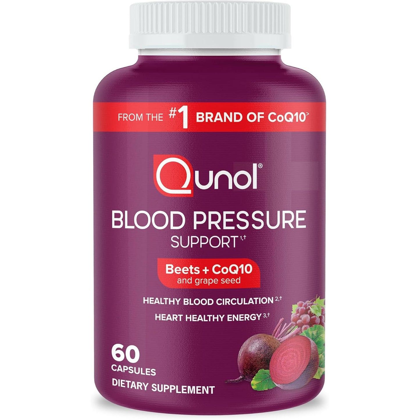 Qunol Blood Pressure Support – 3 en 1 Remolacha + Coenzima Q10 + Semilla de Uva - 60u