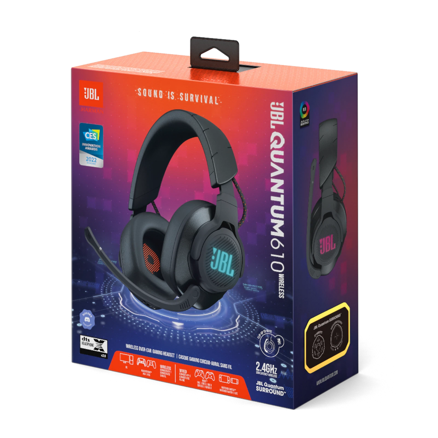 JBL Quantum 610 Wireless – Auriculares Gamer Over-Ear Inalámbricos con QuantumSURROUND™, Micrófono Abatible y Sonido JBL Signature – Negro
