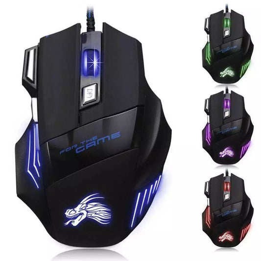 5500 DPI Gaming Mouse – Ratón Gamer con Cable USB, 7 Botones Programables, LED Respiración, Compatible con Laptop y PC