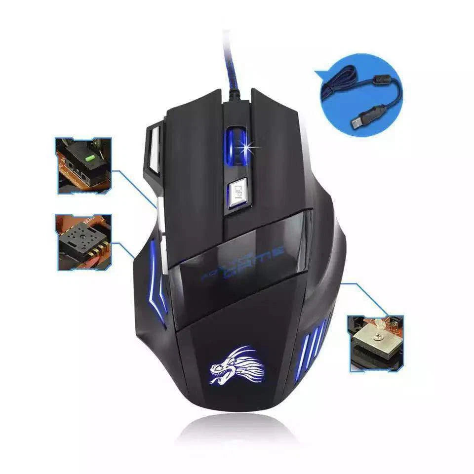 5500 DPI Gaming Mouse – Ratón Gamer con Cable USB, 7 Botones Programables, LED Respiración, Compatible con Laptop y PC