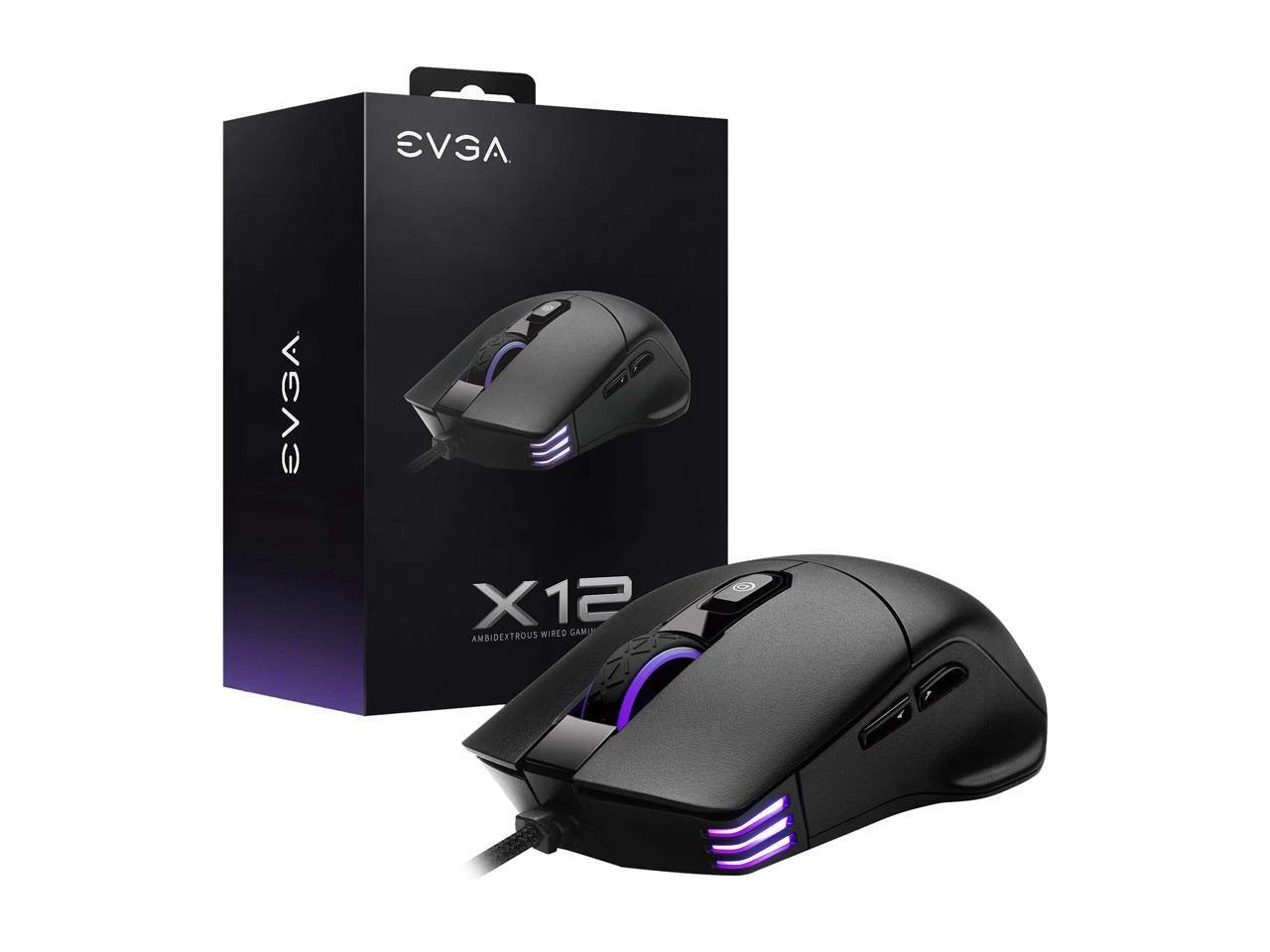 EVGA X12 Gaming Mouse – Ratón Gamer con Cable, Dual Sensor, 8000 Hz Polling Rate, 16.000 DPI, 5 Botones Programables, Personalizable – Negro