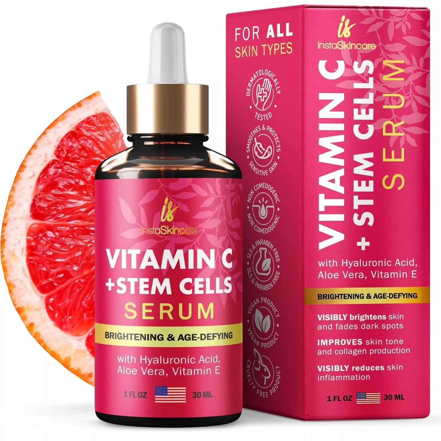 Serum Facial y Contorno de Ojos con Vitamina C, Ácido Hialurónico y Vitamina E – 30 ml