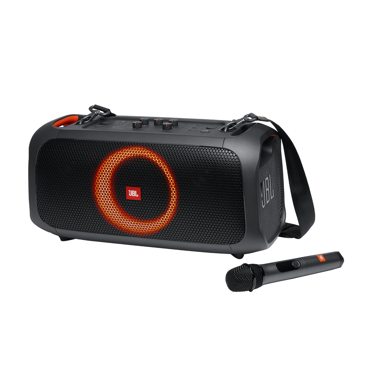 JBL PartyBox On-The-Go – Altavoz Bluetooth Portátil para Fiestas con Micrófono Inalámbrico – IPX4 – Luz LED Sincronizada
