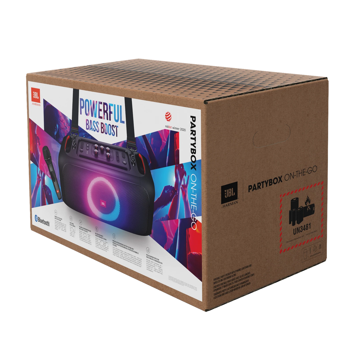 JBL PartyBox On-The-Go – Altavoz Bluetooth Portátil para Fiestas con Micrófono Inalámbrico – IPX4 – Luz LED Sincronizada
