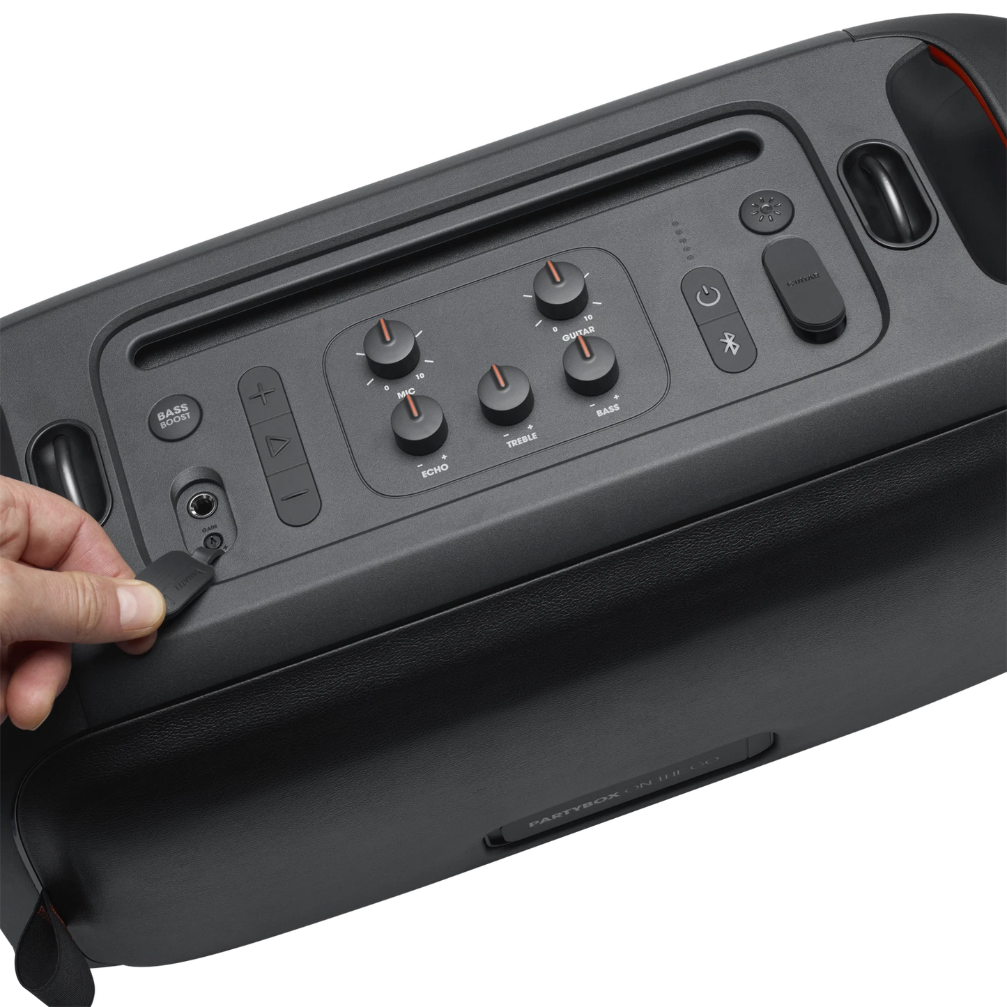 JBL PartyBox On-The-Go – Altavoz Bluetooth Portátil para Fiestas con Micrófono Inalámbrico – IPX4 – Luz LED Sincronizada