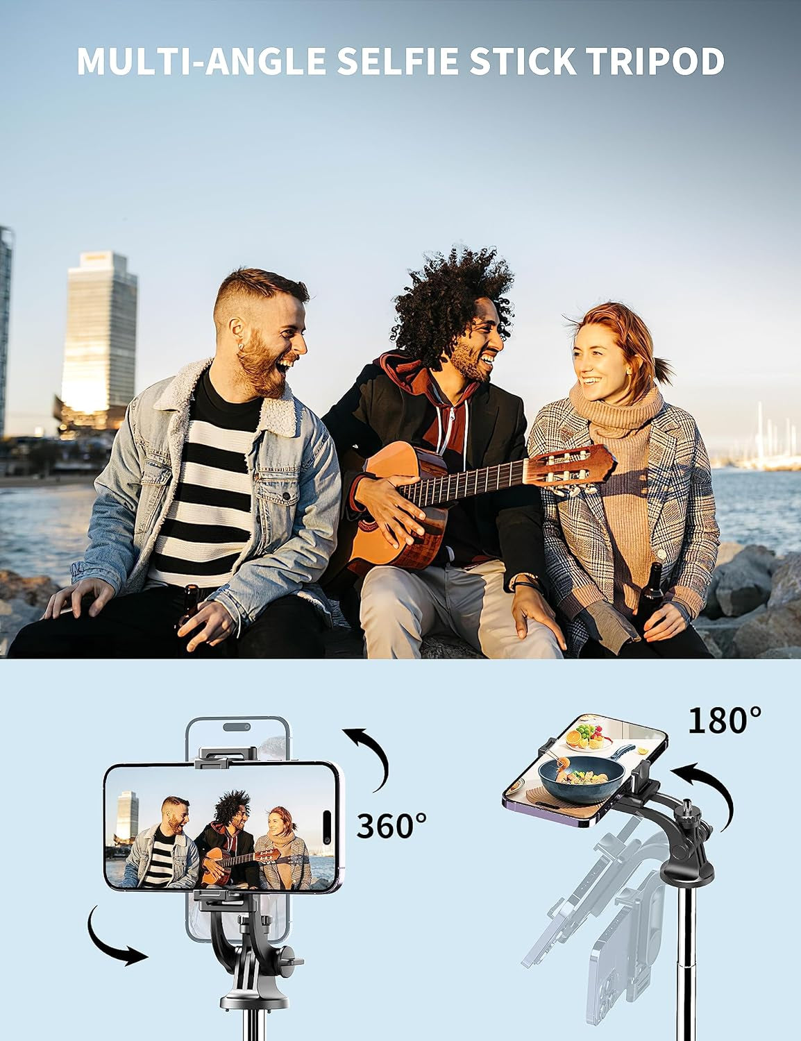 Trípode + Selfie Stick 2-en-1 de 71" con Control Remoto | Rotación 360° | Compatible iPhone/Android y Cámaras (Rosca 1/4")