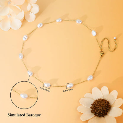Collar de Perlas para Mujer – Choker de Perlas Barrocas con Colgante de Corazón en Oro 14K, Collar en Forma de Y Elegante para Bodas, Aniversarios y Cumpleaños