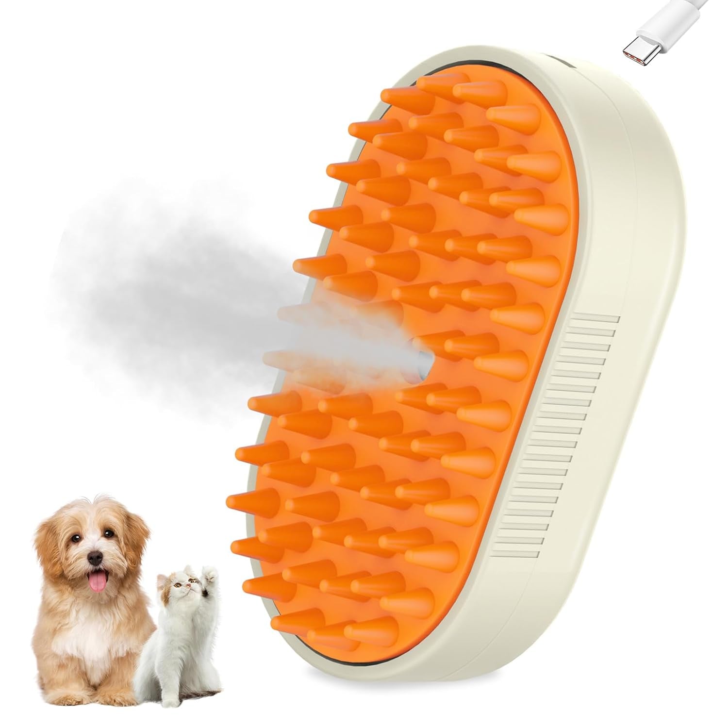 Cepillo a Vapor 3 en 1 para Perros y Gatos | Masaje, Limpieza y Eliminación de Pelo Suelto | Recargable con Silicona Suave