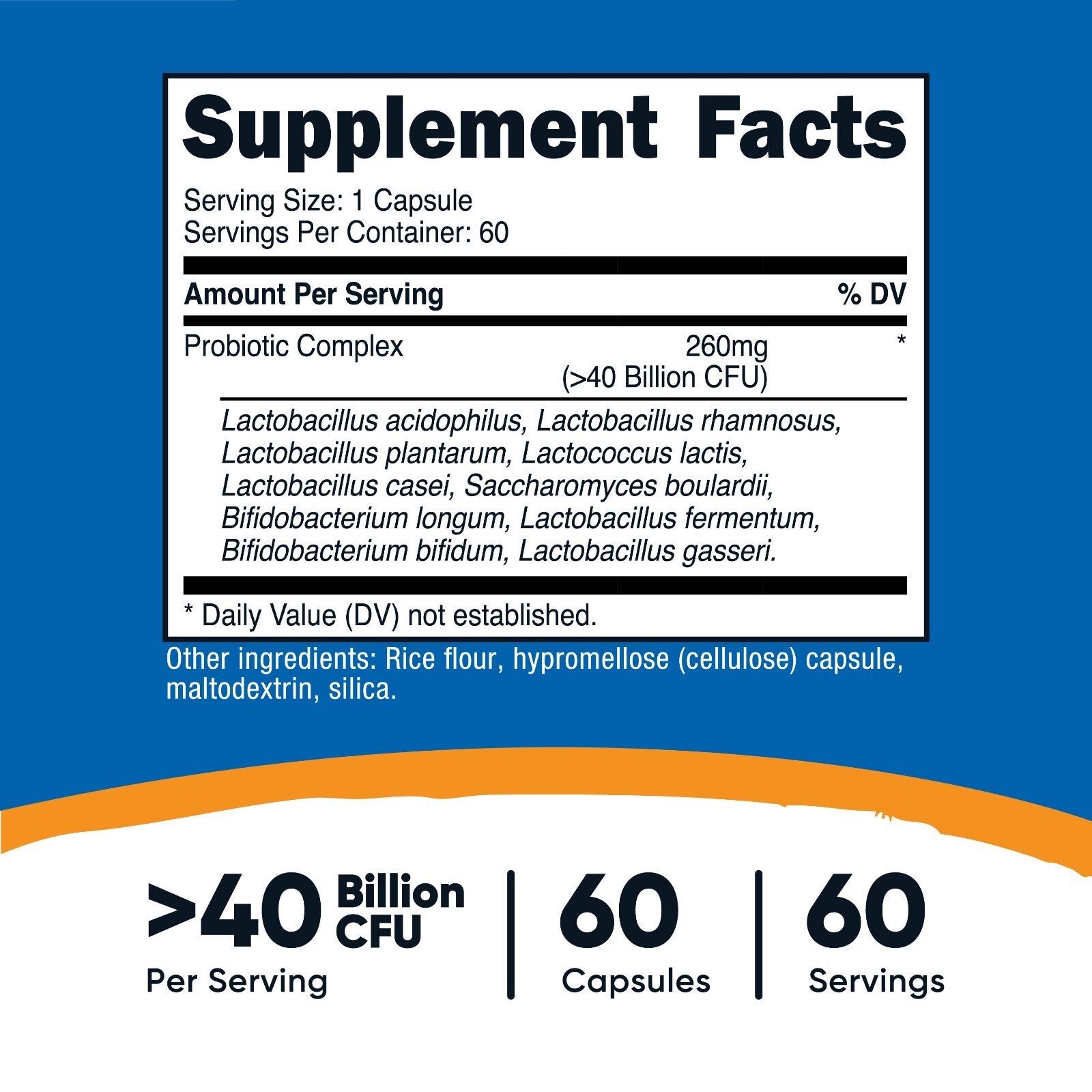 Nutricost Probiotic Complex | 40 Mil Millones de UFC – 60 Cápsulas