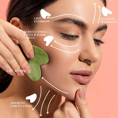 Jade Roller & Gua Sha, Face RolleSet Jade Roller & Gua Sha Facial, Masajeador de Piedra Natural Verde, Herramientas de Skincare para Cara, Cuello y Ojos, Autocuidado Unisexr, Facial Beauty Roller Skin Care Tools, Self Care Gift for Men Women, Massager for Face, Eyes, Neck, Relieve Fine Lines and Wrinkles - Green
