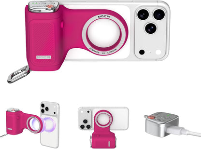 Accesorio para filmar | UGC | Compatible con iOS17 e iOS18 | Agarre magnético con control remoto | Color Fucsia