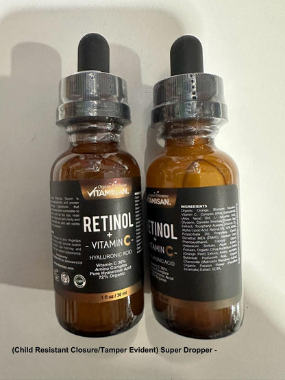 Serum Facial Antiage Vit C 30% + Retinol 5% + Ácido Hialurónico + Vit E – 30 ml | VITAMISAN®