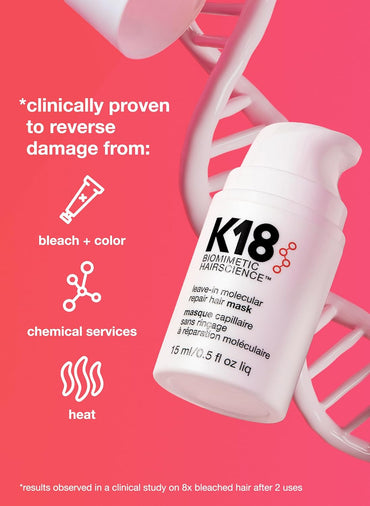 K18 Leave-In Molecular Hair Mask | Repara cabello seco o dañado por decoloración, color, procesos químicos y calor | Actúa en 4 minutos | Fortalece, suaviza y aporta brillo | Sin enjuague
