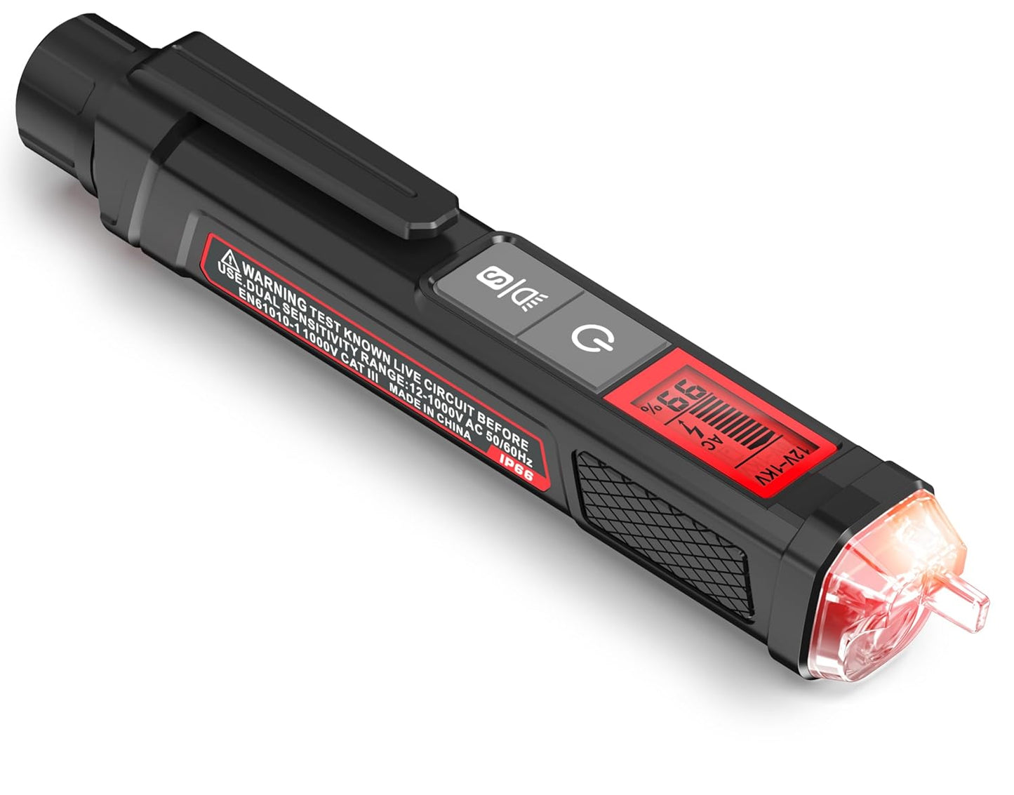 KAIWEETS Probador de Voltaje Sin Contacto con Pantalla LCD, Rango Dual 12V-1000V / 70V-1000V, Detector de Cable Vivo/Neutro, Indicador de Intensidad, Linterna y Buscador de Cortes – CAT III 1000V / CAT IV 600V