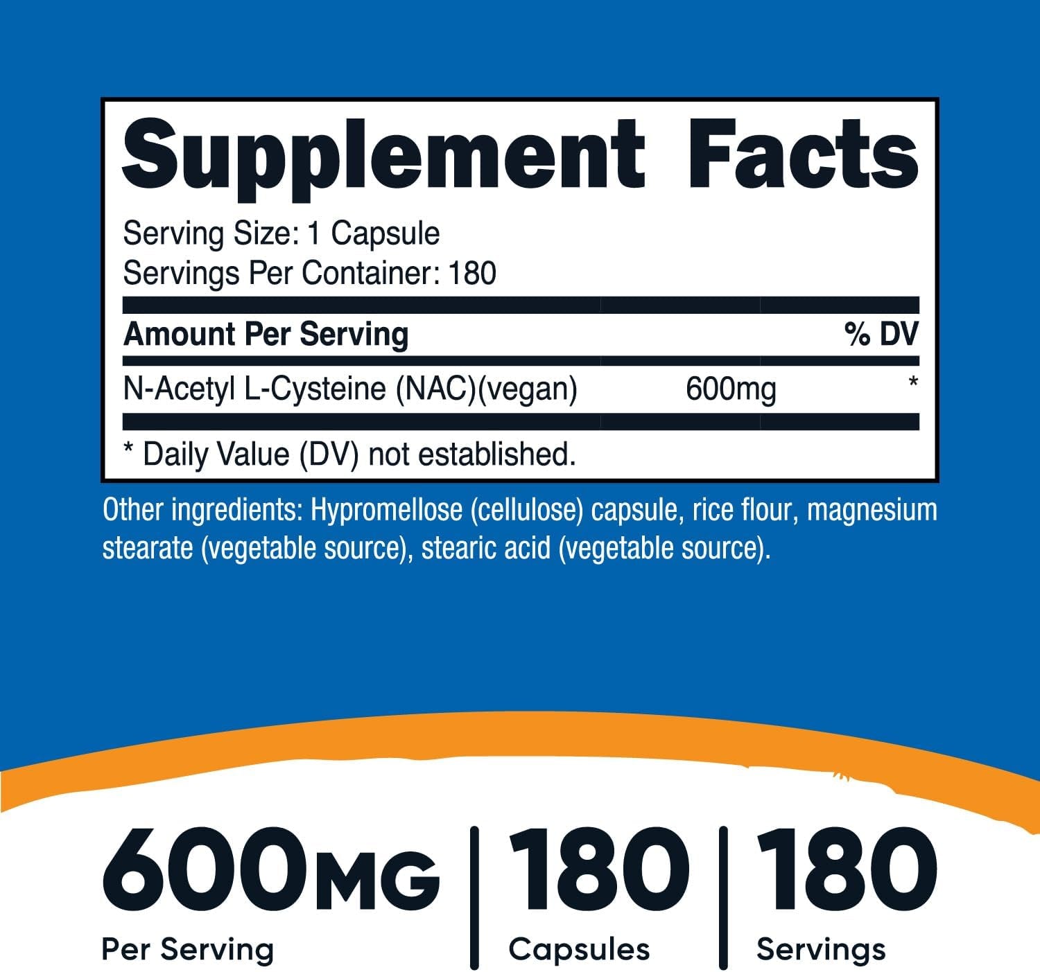 N-Acetyl L-Cysteine (NAC) 600 mg – 180 Cápsulas | Vegano, Sin OGM, Sin Gluten