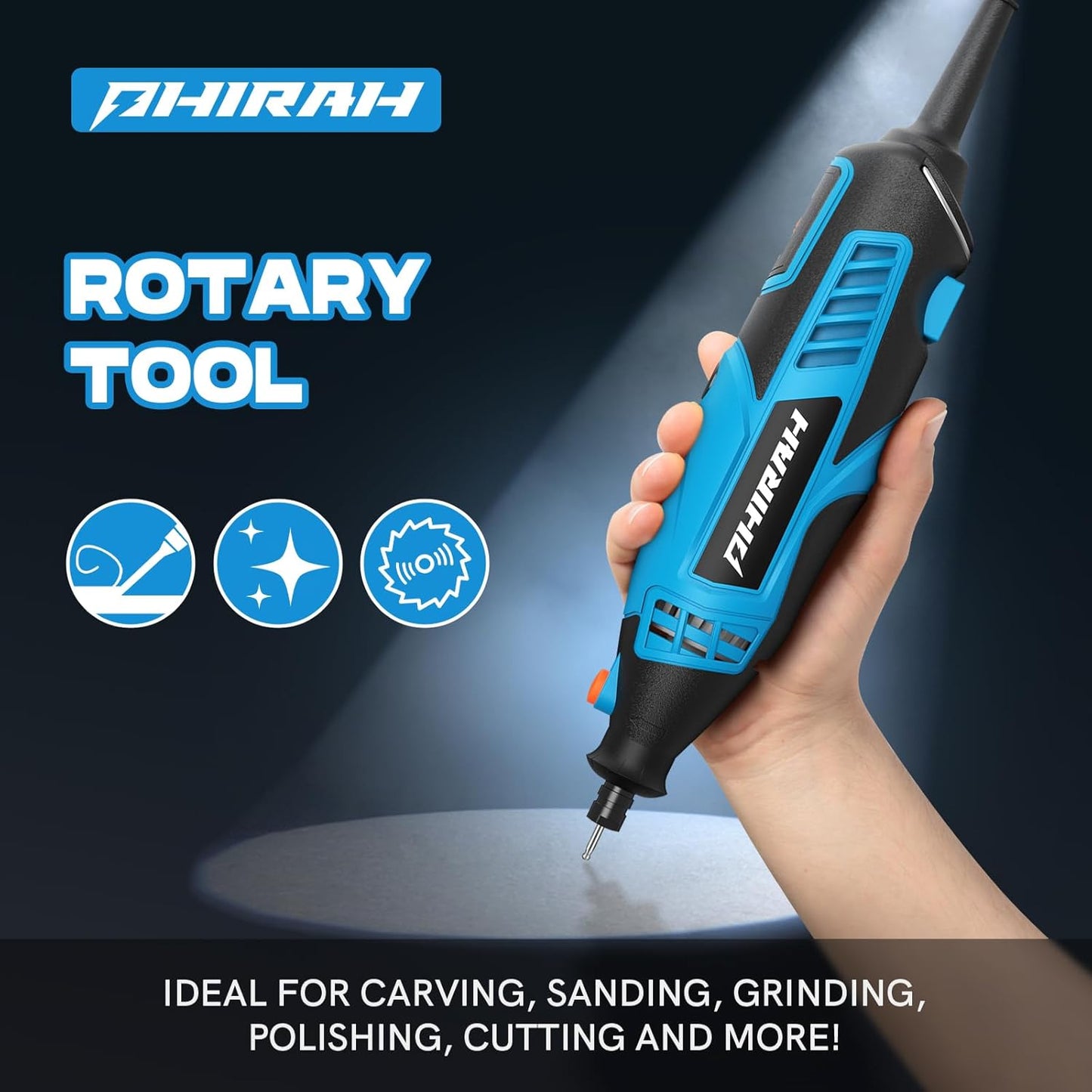 Herramienta Rotativa PHIRAH 160W con Eje Flexible y 180 Accesorios | Mini Amoladora Eléctrica 7 Velocidades 8000-35000 RPM para Corte, Pulido, Grabado y Bricolaje
