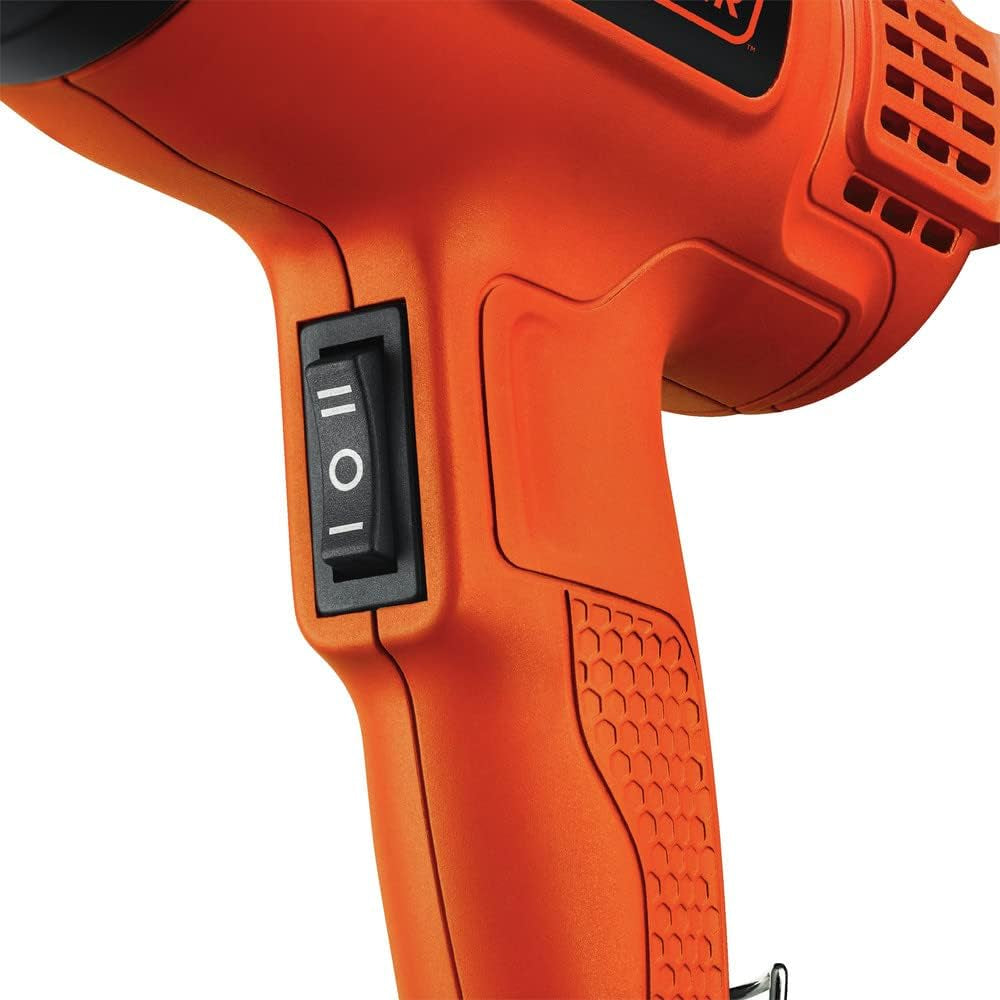 Pistola de Calor BLACK+DECKER 1350W, Doble Temperatura (750°F & 1000°F), Compacta con Soporte Integrado y Mango Lateral – Incluye Boquilla Protectora de Vidrio (HG1300)