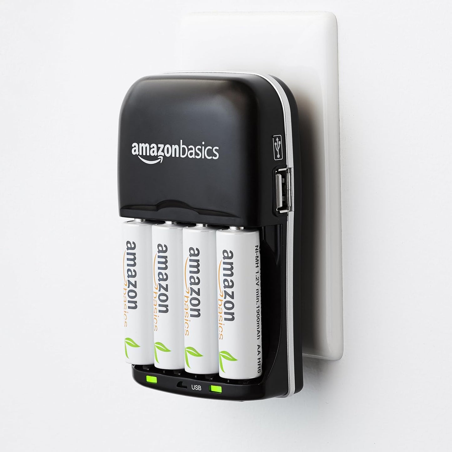 Cargador de Pilas Recargables AA/AAA Ni-MH con Puerto USB – 100–240 V, Enchufe Plegable, Negro