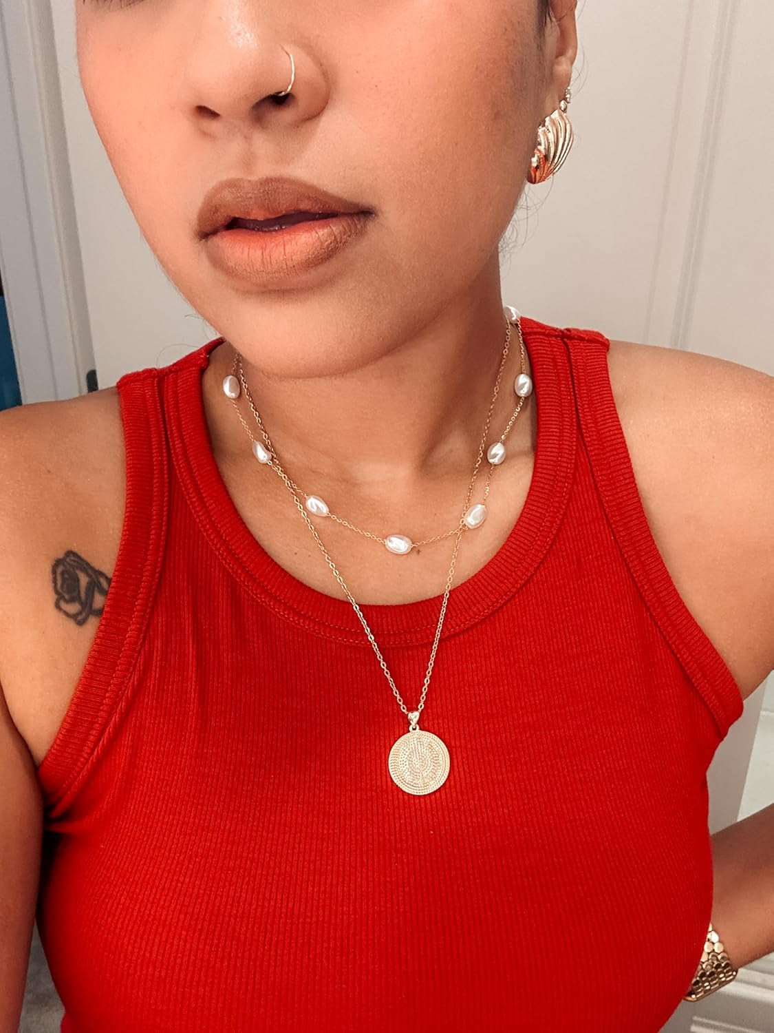 Collar de Perlas para Mujer – Choker de Perlas Barrocas con Colgante de Corazón en Oro 14K, Collar en Forma de Y Elegante para Bodas, Aniversarios y Cumpleaños