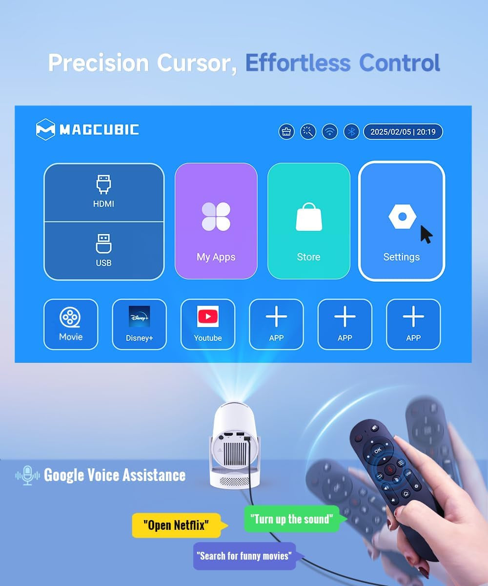 Mini Proyector HY300Pro+ | Soporte 4K, WiFi 6 y Bluetooth 5.4 | Parlante Integrado 5W | Giro 180°, Keystone Automático y Control Air Mouse | Cine Portátil para Casa y Exterior