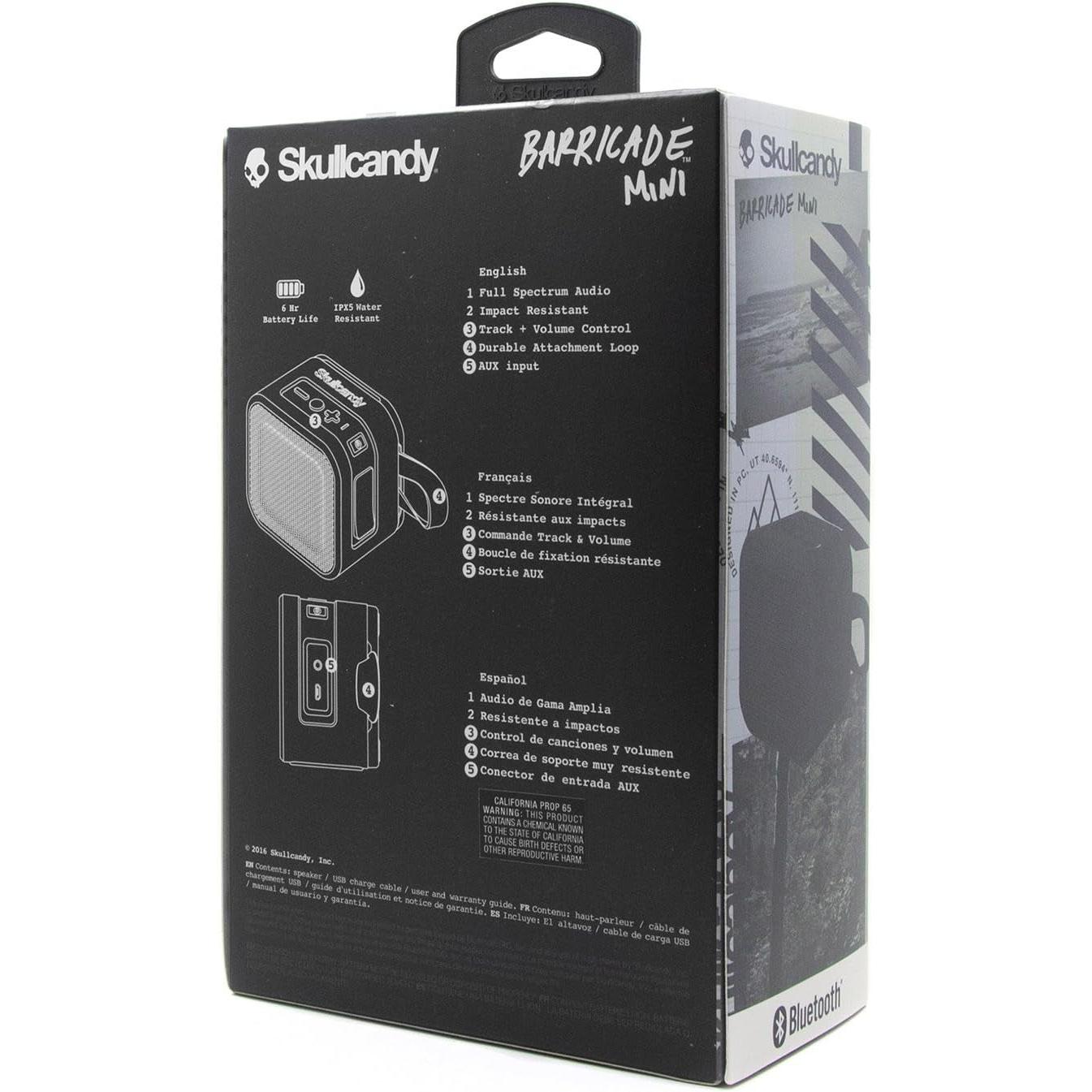 Barricade Mini – Bocina Bluetooth Portátil (Negro), IPX5 Resistente al Agua, 6 h de Batería, Diseño Robusto, Controles de Volumen y Pistas