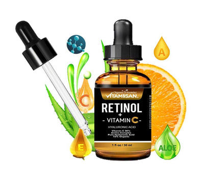 Serum Facial Antiage Vit C 30% + Retinol 5% + Ácido Hialurónico + Vit E – 30 ml | VITAMISAN®
